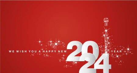 Sticker - We wish you a Happy New Year 2024 event new elegant style shining silver white red greeting card