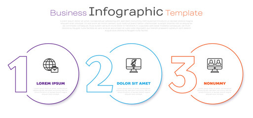 Poster - Set line Online working, Mute microphone on computer and Video chat conference. Business infographic template. Vector