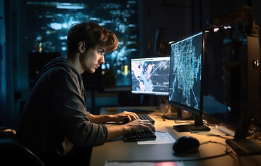male specialist creating innovative software content.