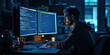 © Bojan - Male tester coding on desktop computer with two monitors set up in creative office.
