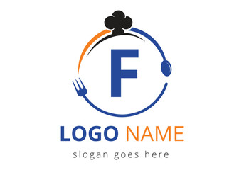 Wall Mural - Letter F Logo With Chef Hat, Spoon And Fork For Restaurant Logo. Modern vector logo for cafe, restaurant, cooking business, and company identity