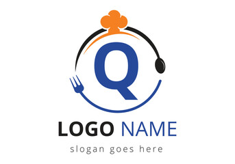 Wall Mural - Letter Q Logo With Chef Hat, Spoon And Fork For Restaurant Logo. Modern vector logo for cafe, restaurant, cooking business, and company identity