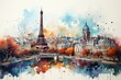 Paris skyline watercolor painting
