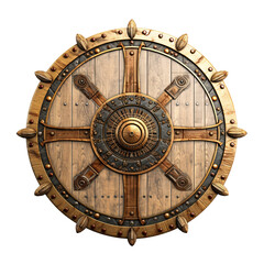 Generative AI, PNG old wooden viking shield, protective sign from mediaeval times