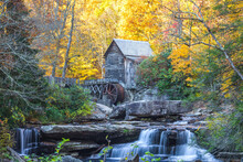 The Glade Creek Grist Mill In Babcock State Park In Autumn Foliage, West Virginia.