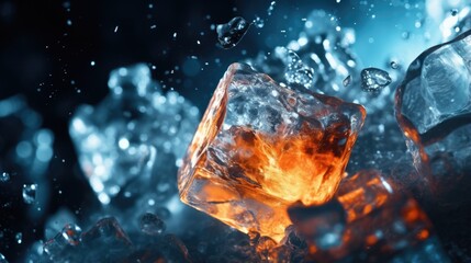 Wall Mural - Exploding Ice Cube in macro shot - stock concepts