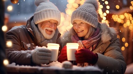 A man and a woman holding a candle in the snow