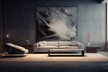 Wall Mural - A modern living room with wall painting