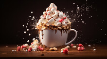 Mug Of Hot Chocolate With Marshmallows And Christmas Candy