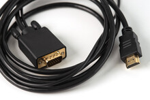 HDMI To VGA And Audio Adapter On White Background. Allows Users To Connect Devices With Various Types Of Displays Such As Computers To Projectors Or Other Types Of Displays.