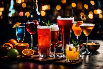 different types of cocktails on the table, alcoholic drinks , with amazing decoration - AI Generative