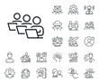 © blankstock - Remote office sign. Specialist, doctor and job competition outline icons. Teamwork line icon. Team employees symbol. Teamwork line sign. Avatar placeholder, spy headshot icon. Strike leader. Vector