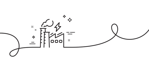 Electricity factory line icon. Continuous one line with curl. Electric energy power type sign. Lightning bolt symbol. Electricity factory single outline ribbon. Loop curve pattern. Vector