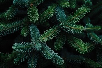 Beautiful green fir tree branches close up. Christmas and winter concept