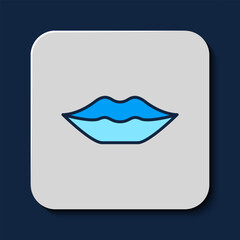 Wall Mural - Filled outline Smiling lips icon isolated on blue background. Smile symbol. Vector