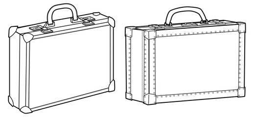 Canvas Print - Set of business Briefcase bag flat sketch fashion illustration drawing template mock up, Lockable Silver Aluminum hard shell briefcase bag cad drawing. work briefcase bag flat sketch vector