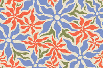 Wall Mural - abstract floral poster with seamless pattern. repeating vintage ornament with blooming flowers and c