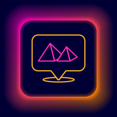 Poster - Glowing neon line Egypt pyramids icon isolated on black background. Symbol of ancient Egypt. Colorful outline concept. Vector