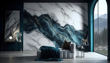 Wall Mural - Abstract natural stone marble wall decoration interior, luxury interior with white blue marble