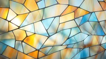 Lead Glass Window Shiny Background With Yellow, Orange, Red And Blue Triangles Created With Generative AI