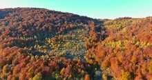 Small Village Carpathian Fields In Autumn Mountains