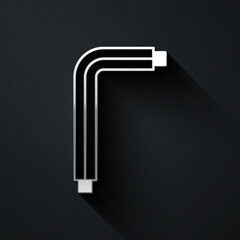 Wall Mural - Silver Tool allen keys icon isolated on black background. Long shadow style. Vector