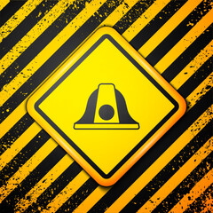 Wall Mural - Black Firefighter helmet or fireman hat icon isolated on yellow background. Warning sign. Vector