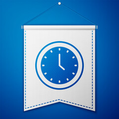 Poster - Blue Clock icon isolated on blue background. Time symbol. White pennant template. Vector