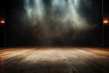 Empty Room Illuminated By Spotlights And Side Lights With Smoke Float Up On Dark Background