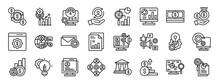 Set Of 24 Outline Web Business Analytics Icons Such As Cash Flow, Insight, Performance, Hr, Predictive Chart, Analysis, Money Vector Icons For Report, Presentation, Diagram, Web Design, Mobile App