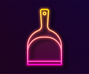 Poster - Glowing neon line Dustpan icon isolated on black background. Cleaning scoop services. Vector