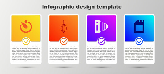 Sticker - Set Camera timer, Dust blower, Photo camera and SD card. Business infographic template. Vector