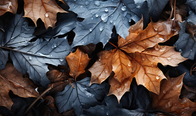 Wall Mural - Abstract background, leaves covered with hoarfrost close-up.