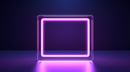 3d render, abstract geometric background with neon square frame glowing with gradient light in the dark. Futuristic showcase for product presentation
