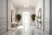 White Modern Classic Style Hall With Pampas.
