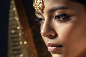 Young beautiful indian woman closeup portrait. Generative AI