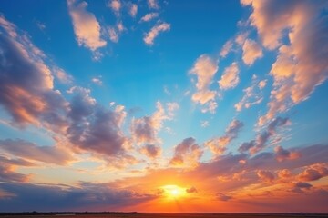 Wall Mural - Wonderful natural sky with only a few clouds and sunset with vibrant colors - background stock concepts