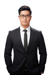 Wall Mural - Attractive young Asian American businessman posing over isolated transparent background