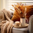 © Daria Minaeva - Cozy autumn interior decor arrangement, warm fall home decoration composition, dried flowers in vase