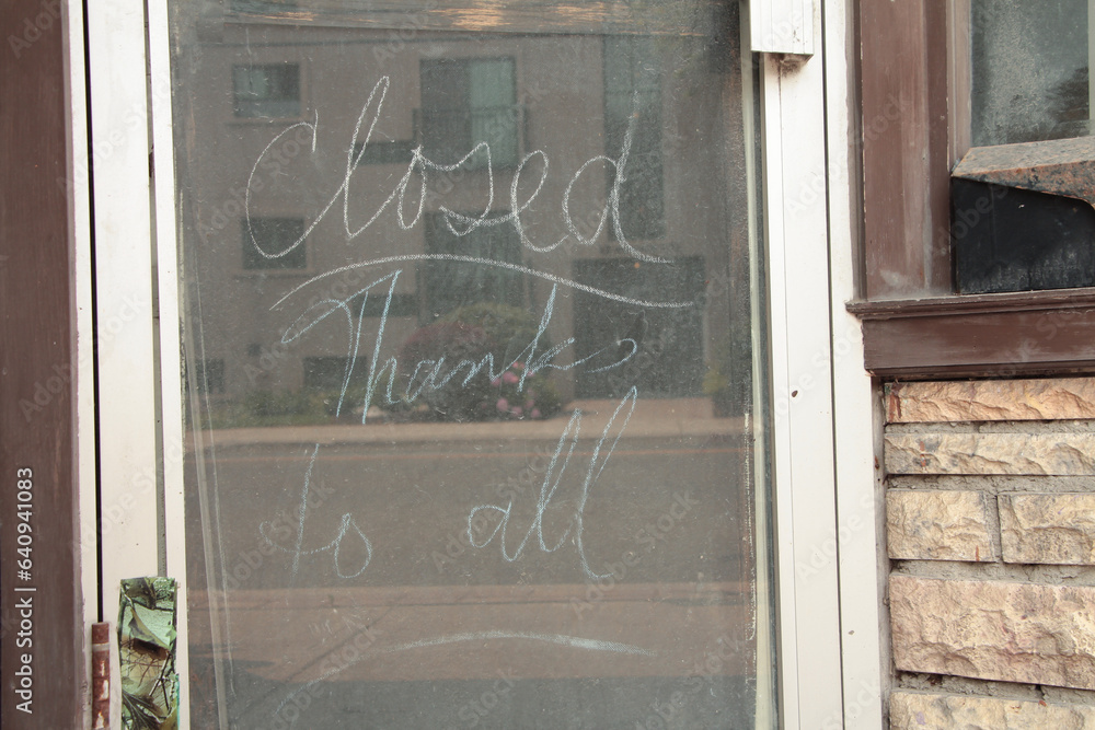 chalk writing closed thanks to all on chalkboard inside down window ...