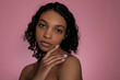 © piksik - Skincare concept. Beauty banner with african american girl against pink background