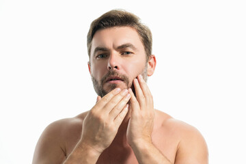man cosmetic, skin treatment on studio background. mens cosmetics and wellness. beauty and skincare.
