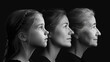 Side profile of three generations of caucasian women