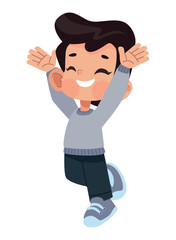 Sticker - smiling cartoon boy with hands up