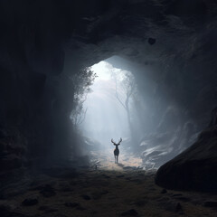 Poster -  A fallow hiding in the mist in a cave
