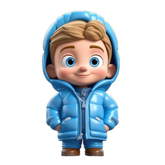 Wall Mural - cute 3d character boy wearing a winter jacket clothes transparent background png, winter bot png