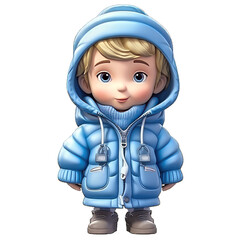 Wall Mural - cute 3d character boy wearing a winter jacket clothes transparent background png, winter bot png