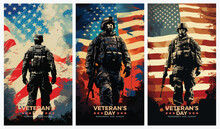 Veterans Day Illustrations Background Design With American Flag And Silhouette Of Soldier