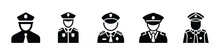 Policeman Linear Icon. Police Officer Icon. Police Icon. Characters Of Professions Police Icon. Security Officer Icons In Vector. Logotype, Policeman Avatar Vector Icons