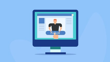 Wall Mural - social media web browser application on computer screen, influencer people with follow message, onli